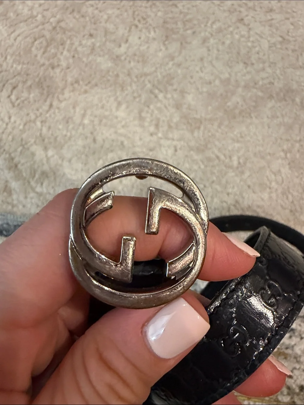 Gucci Black Leather Belt with Silver Interlocking G Buckle